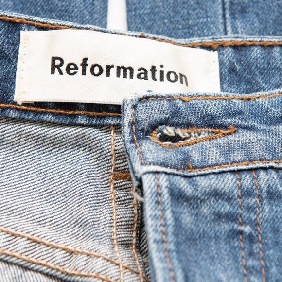 Reformation Winona Jeans Slim Cigarette Mid Rise Denim Distressed Blue Size 25 - Picture 3 of 8